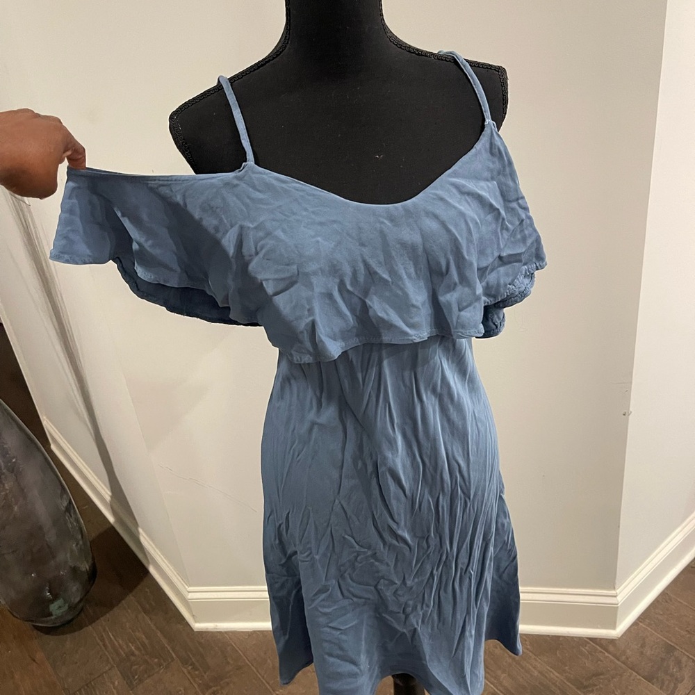 Blue Off-Shoulder Ruffle Summer Dress - Picture 2 of 6